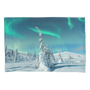 Ice & Snow   Northern Lights, Lapland, Finland Pillowcase