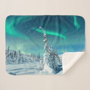 Ice & Snow Northern Lights, Lapland, Finland Sherpa Blanket