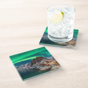 Ice & Snow Northern Lights, Norway Glass Coaster