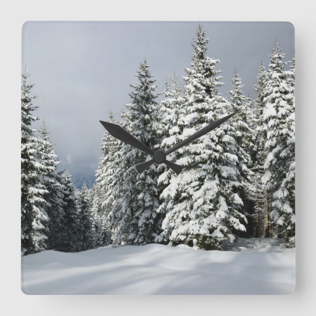 Ice & Snow | Pine Woodland, Austria Square Wall Clock (Front)
