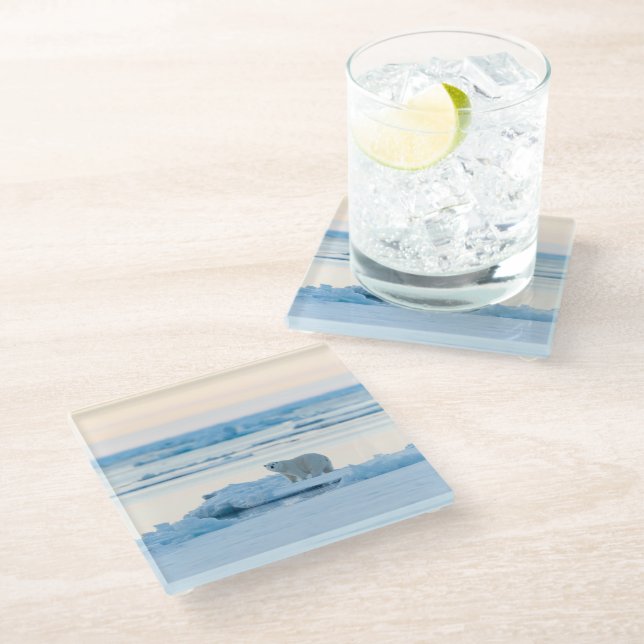 Ice & Snow | Polar Bear Iceberg Norway Glass Coaster (Angled)