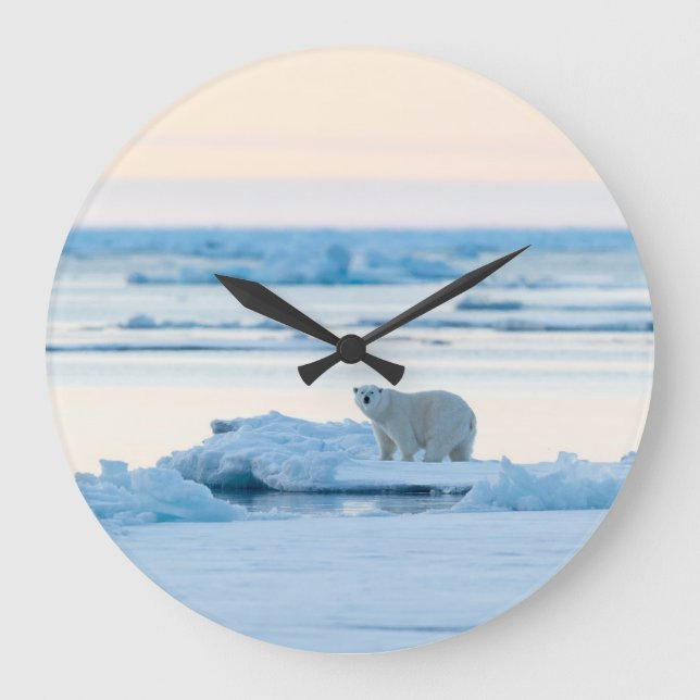 Ice & Snow | Polar Bear Iceberg Norway Large Clock (Front)