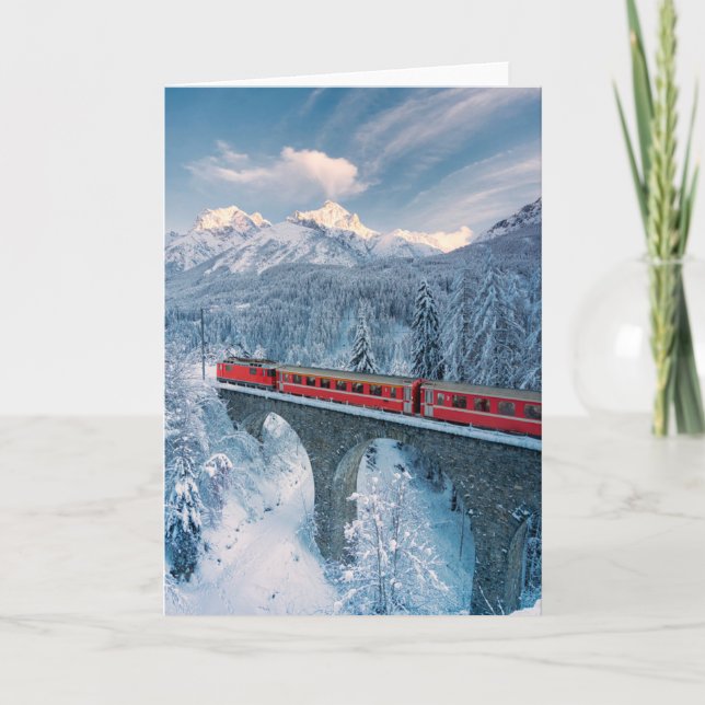 Ice & Snow | Red Bernina Express Train Switzerland Card (Front)