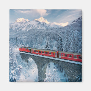 Ice & Snow   Red Bernina Express Train Switzerland Magnet