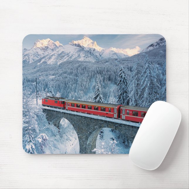 Ice & Snow | Red Bernina Express Train Switzerland Mouse Pad (With Mouse)