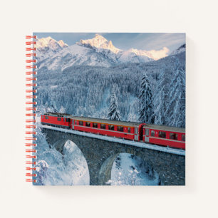 Ice & Snow Red Bernina Express Train Switzerland Notebook