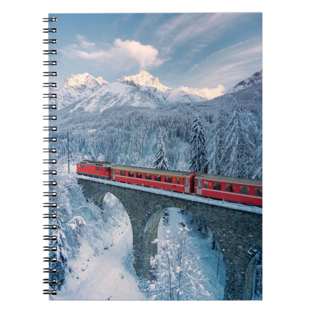 Ice & Snow | Red Bernina Express Train Switzerland Notebook (Front)