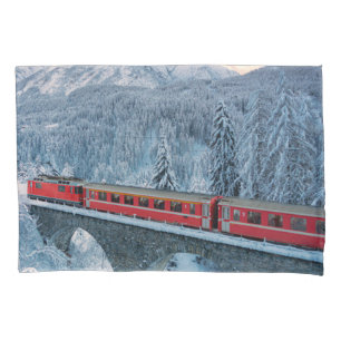 Ice & Snow   Red Bernina Express Train Switzerland Pillowcase