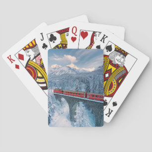 Ice & Snow Red Bernina Express Train Switzerland Playing Cards