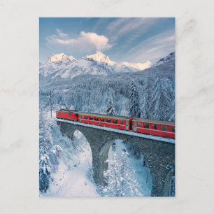 Ice & Snow   Red Bernina Express Train Switzerland Postcard