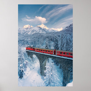 Ice & Snow   Red Bernina Express Train Switzerland Poster