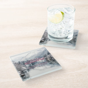 Ice & Snow Red Bridge in Winter, Japan Glass Coaster