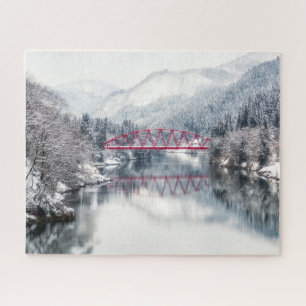Ice & Snow   Red Bridge in Winter, Japan Jigsaw Puzzle