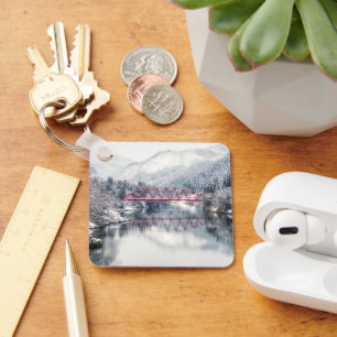 Ice & Snow Red Bridge in Winter, Japan Key Ring