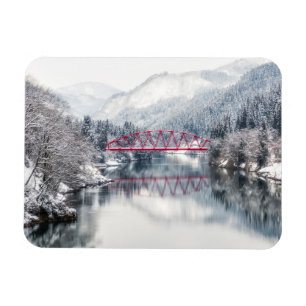 Ice & Snow Red Bridge in Winter, Japan Magnet