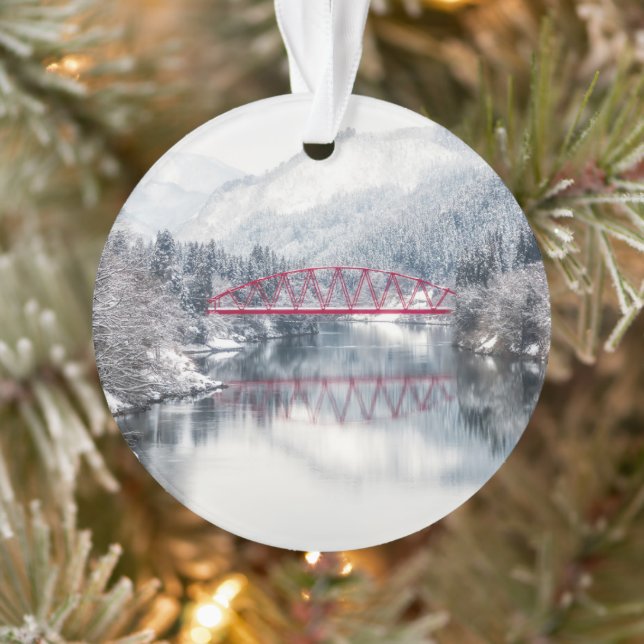 Ice & Snow | Red Bridge in Winter, Japan Ornament (Tree)