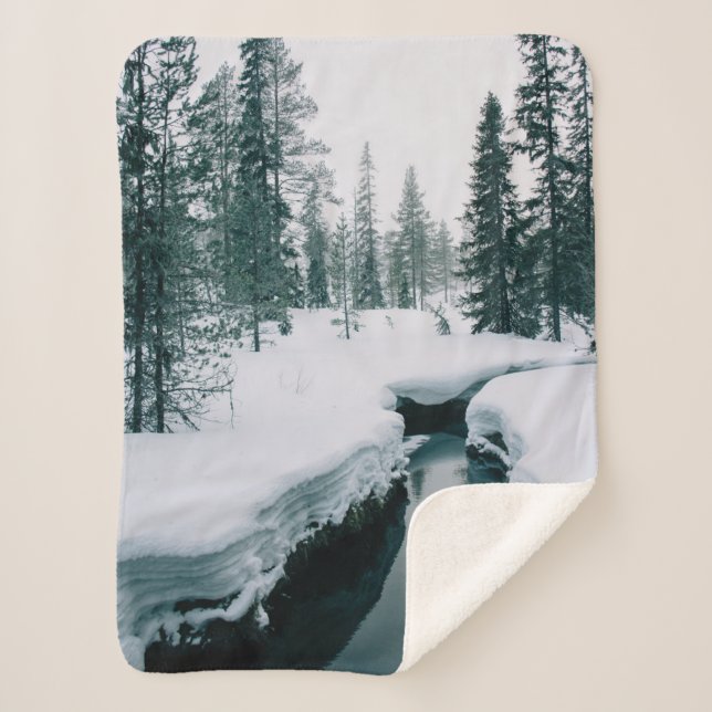Ice & Snow | Stream in a Snowy Winter Landscape Sherpa Blanket (Front)