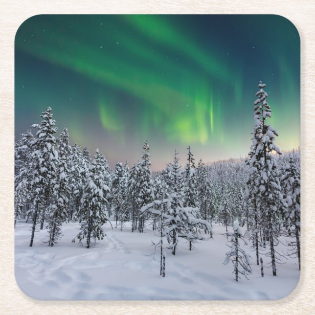 Ice & Snow | Winter Landscape, Finland Square Paper Coaster (Front)