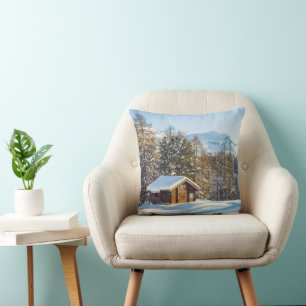 Ice & Snow   Winter Log Cabin Swiss Alps Cushion