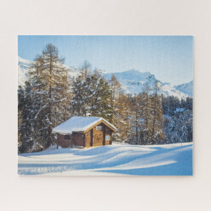 Ice & Snow   Winter Log Cabin Swiss Alps Jigsaw Puzzle