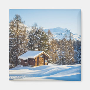 Ice & Snow Winter Log Cabin Swiss Alps Magnet