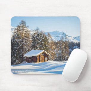 Ice & Snow   Winter Log Cabin Swiss Alps Mouse Pad