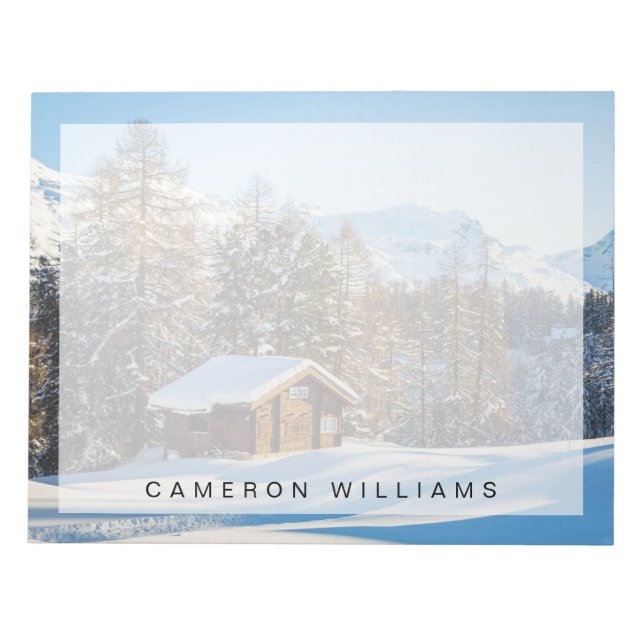 Ice & Snow | Winter Log Cabin Swiss Alps Notepad (Front)