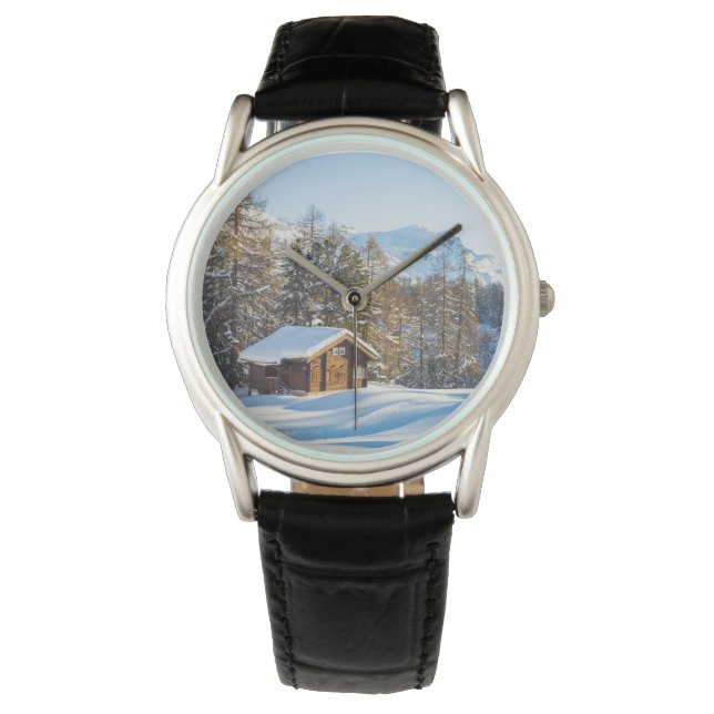 Ice & Snow | Winter Log Cabin Swiss Alps Watch (Front)