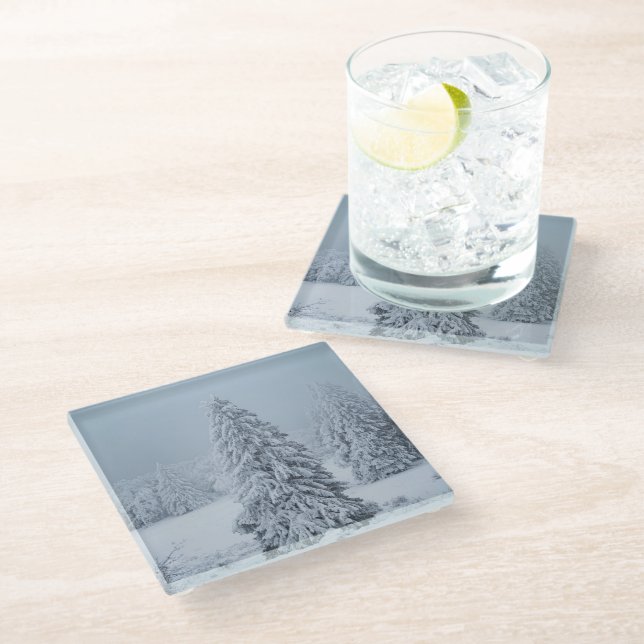 Ice & Snow | Woodland, Swiss Alps Glass Coaster (Angled)
