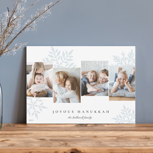 Ice | Snowdrop 4 Photo Collage Hanukkah Holiday Card (Creator Uploaded)