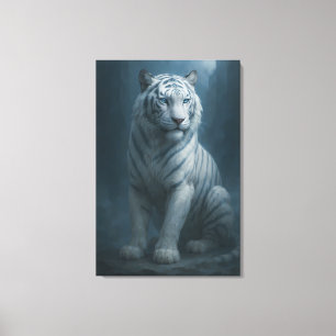 Ice Spirit White Tiger – Mystic Guardian of Calm P Canvas Print