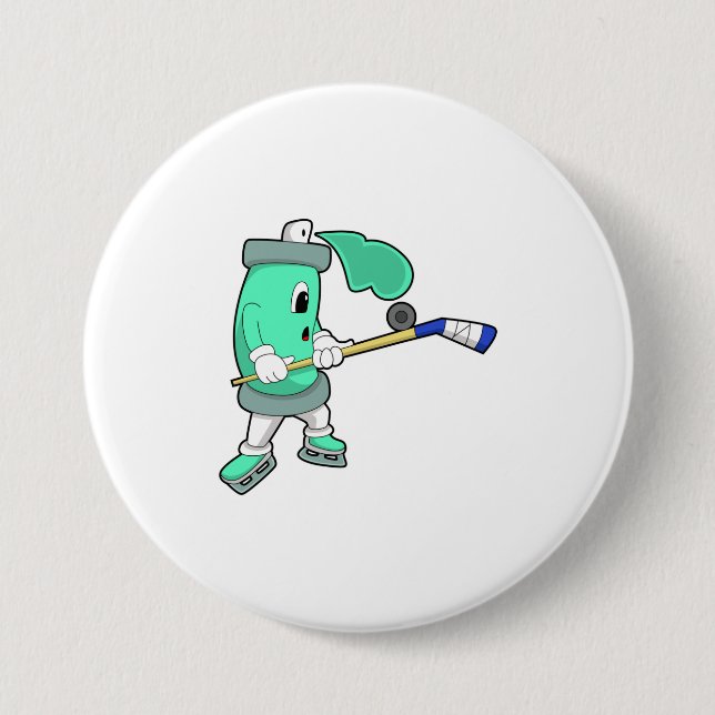 Ice spray at Ice hockey with Ice hockey stick 7.5 Cm Round Badge (Front)