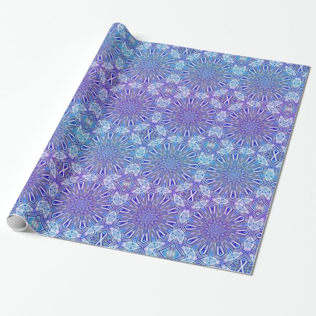 Ice Star Kaleidoscope Pattern Wrapping Paper (Unrolled)