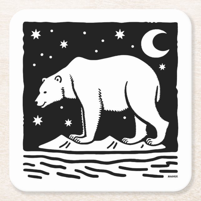 Ice Surfing Polar Bear Square Paper Coaster (Front)