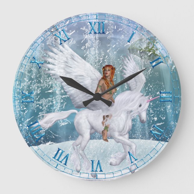 Ice Unicorn and Faerie Wall Clock (Front)