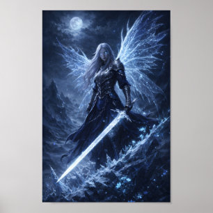 Ice Valkyrie Warrior Angel with Frozen Sword Fanta Poster