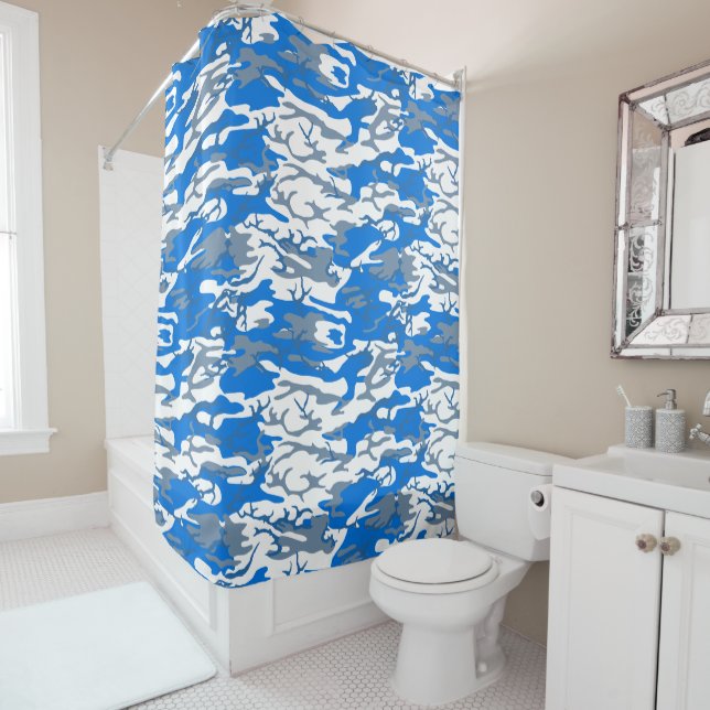 Ice Water Blue Camo Shower Curtain (In Situ)