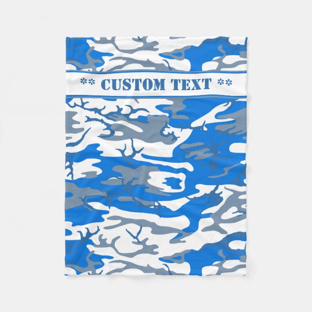 Ice Water Blue Camo w/ Custom Text Fleece Blanket (Front)