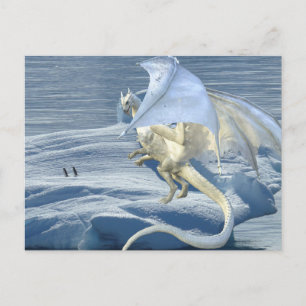 Ice White Dragon Snow Winter Penguins Postcard