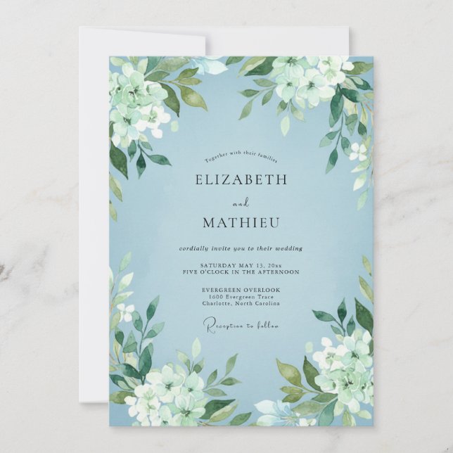Ice White Leafy Wedding Invitation (Front)