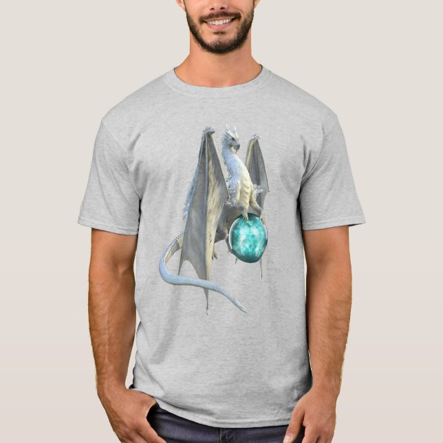 Ice White Winter Dragon with Sphere T-Shirt (Front)