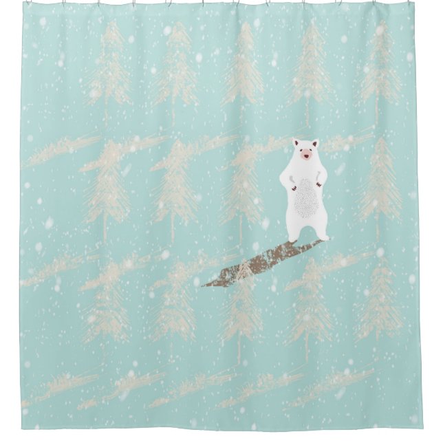 Icebear in snow forest shower curtain (Front)