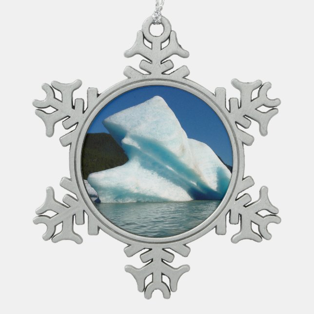 Iceberg on Mendenhall Lake in Alaska Snowflake Pewter Christmas Ornament (Front)