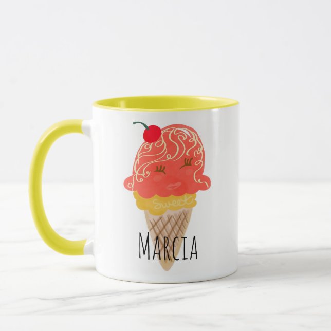 Icecream Curly Hair Kawaii Custom Name Mug (Left)
