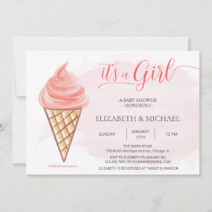 IceCream It's a Girl Baby shower Party invitation