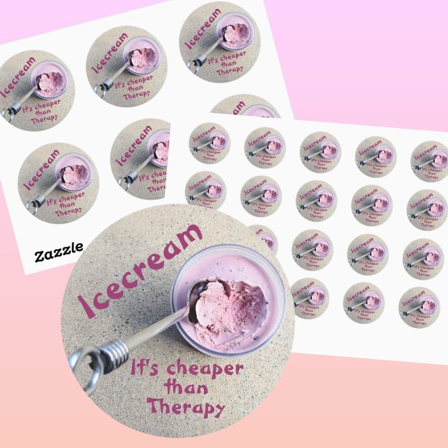 Icecream It's Cheaper than Therapy Funny Classic Round Sticker (Creator Uploaded)