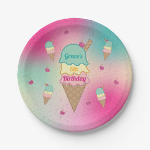 Icecream Parlour Cart Rainbow Glitter Birthday Paper Plate
