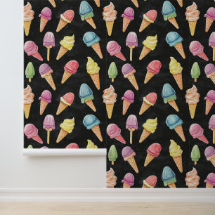 Icecream Shop Pattern Chalk Drawings Black Bckg Wallpaper