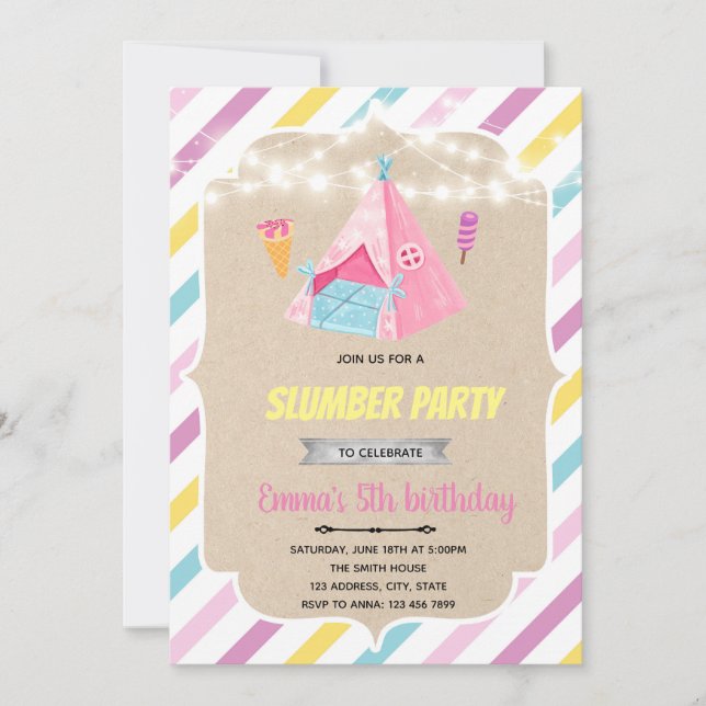 Icecream teepee slumber invitation (Front)
