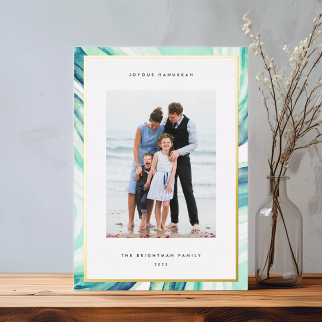 Iced Agate Border | Hanukkah Photo Gold Foil Holiday Card (Creator Uploaded)